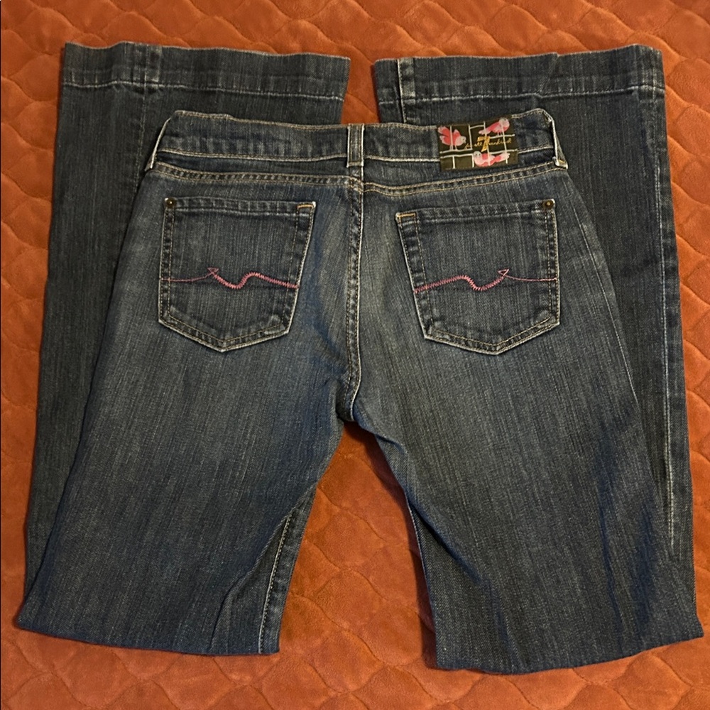7 For All Mankind Dojo Kids Blue Jeans with Pink Stitching size 14